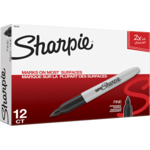 Super Sharpie&reg; Permanent Markers, Fine Point, Black, Box of 12