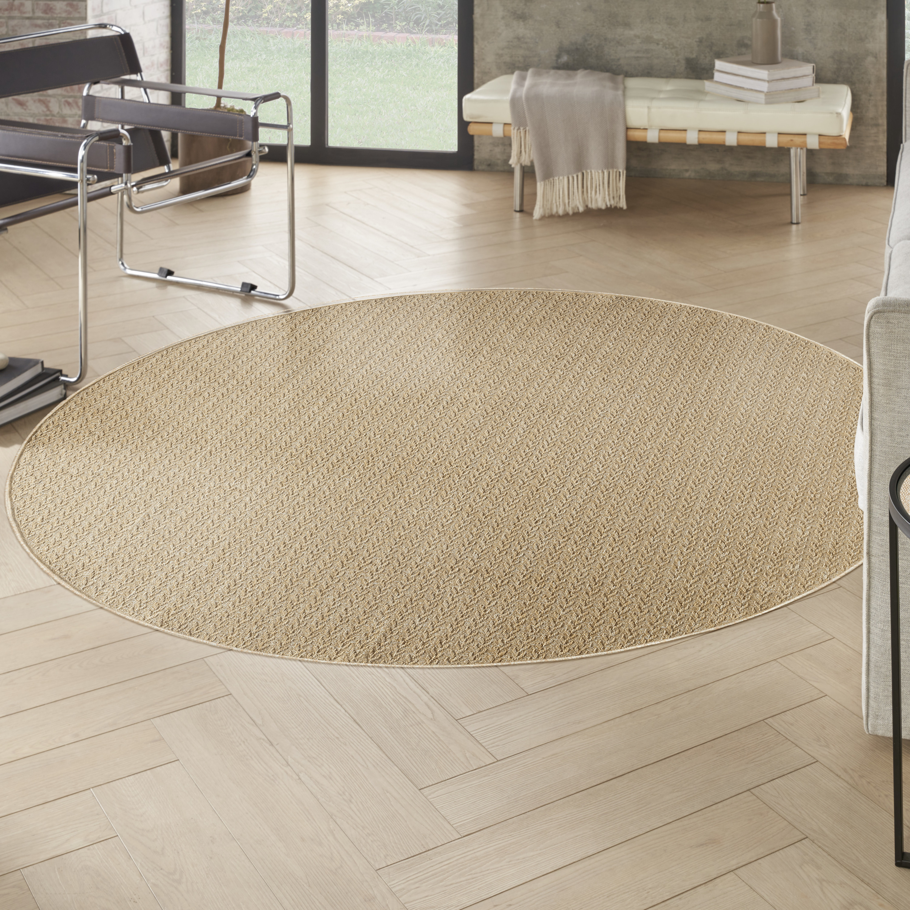 Nourison Tulum 8' x Round Taupe Outdoor Rug