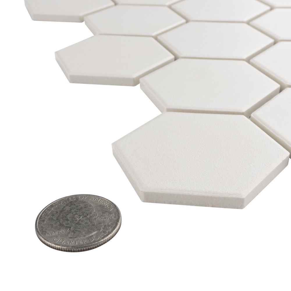 Sample – Gotham 2″ Hex White Porcelain Mosaic Tile