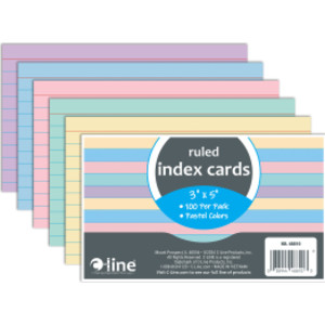 Index Cards, 3" x 5", Assorted Colors, Ruled, Pack of 100