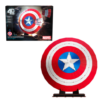 4D Build, Marvel Captain America Shield 3D Puzzle Model Kit with Stand, 101 Pcs, Captain America Desk Décor, Building Toys, 3D Puzzles for Adults & Teens 12+