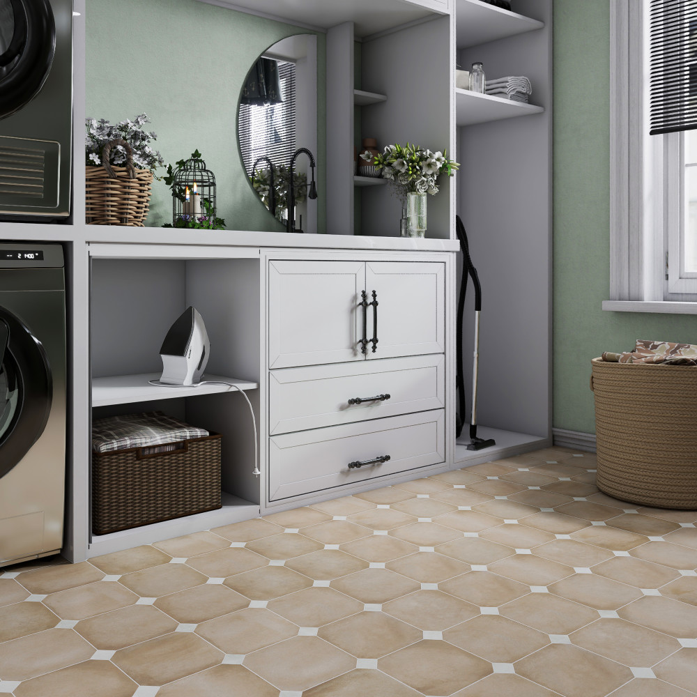 Laverton Octagon Beige with Taco Nieve 7-7/8 in. x 7-7/8 in. Porcelain Floor and Wall Tile