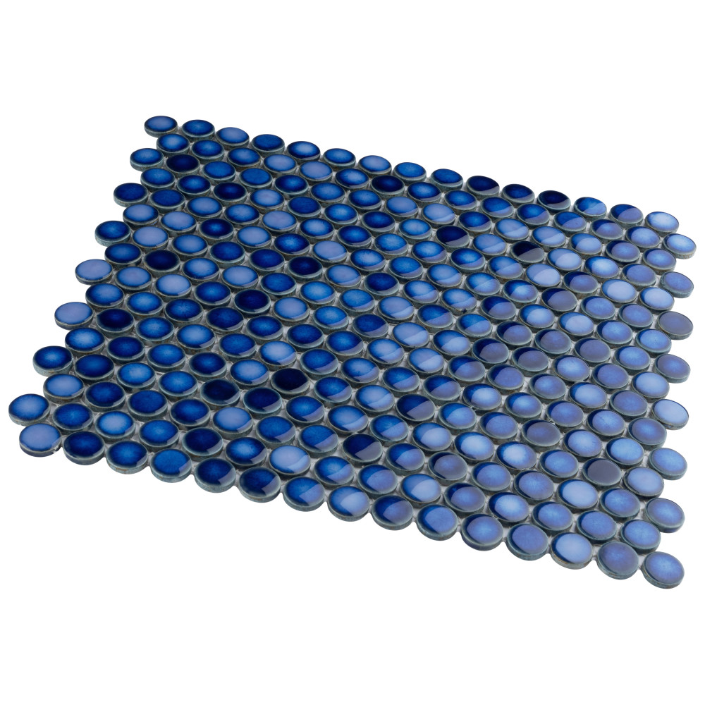 Hudson Penny Round Sapphire 11-7/8 in. x 12-5/8 in. Porcelain Mosaic Tile