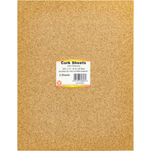 Self-Adhesive Cork Sheets, 2 mm Thick, 8.5 x 11 Inches, 2 Sheets