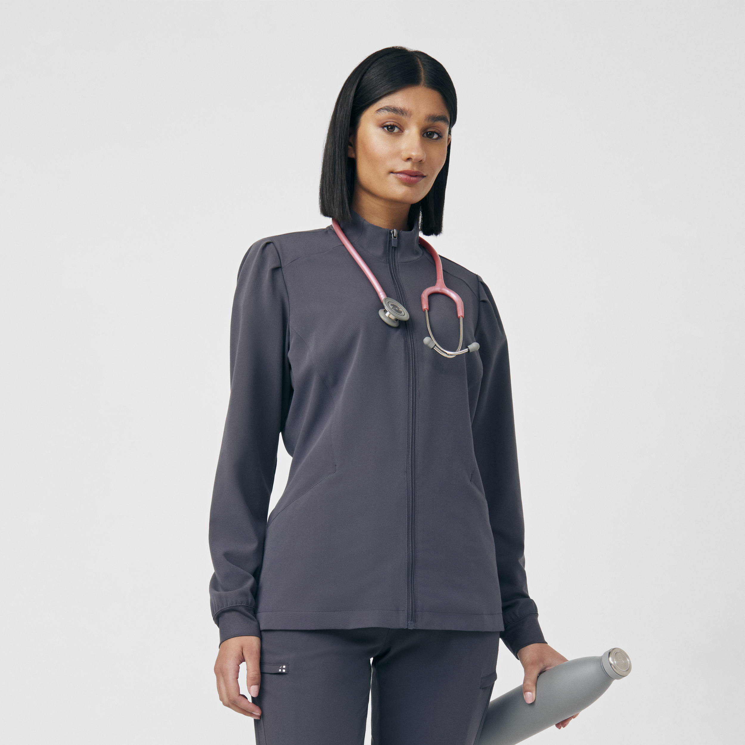 White Cross CRFT WJ704 Women‘s Moisture Wicking 2-Pocket Ultra-Soft Zipper Front Scrub Jacket with Hi-Lo Hemline-White Cross