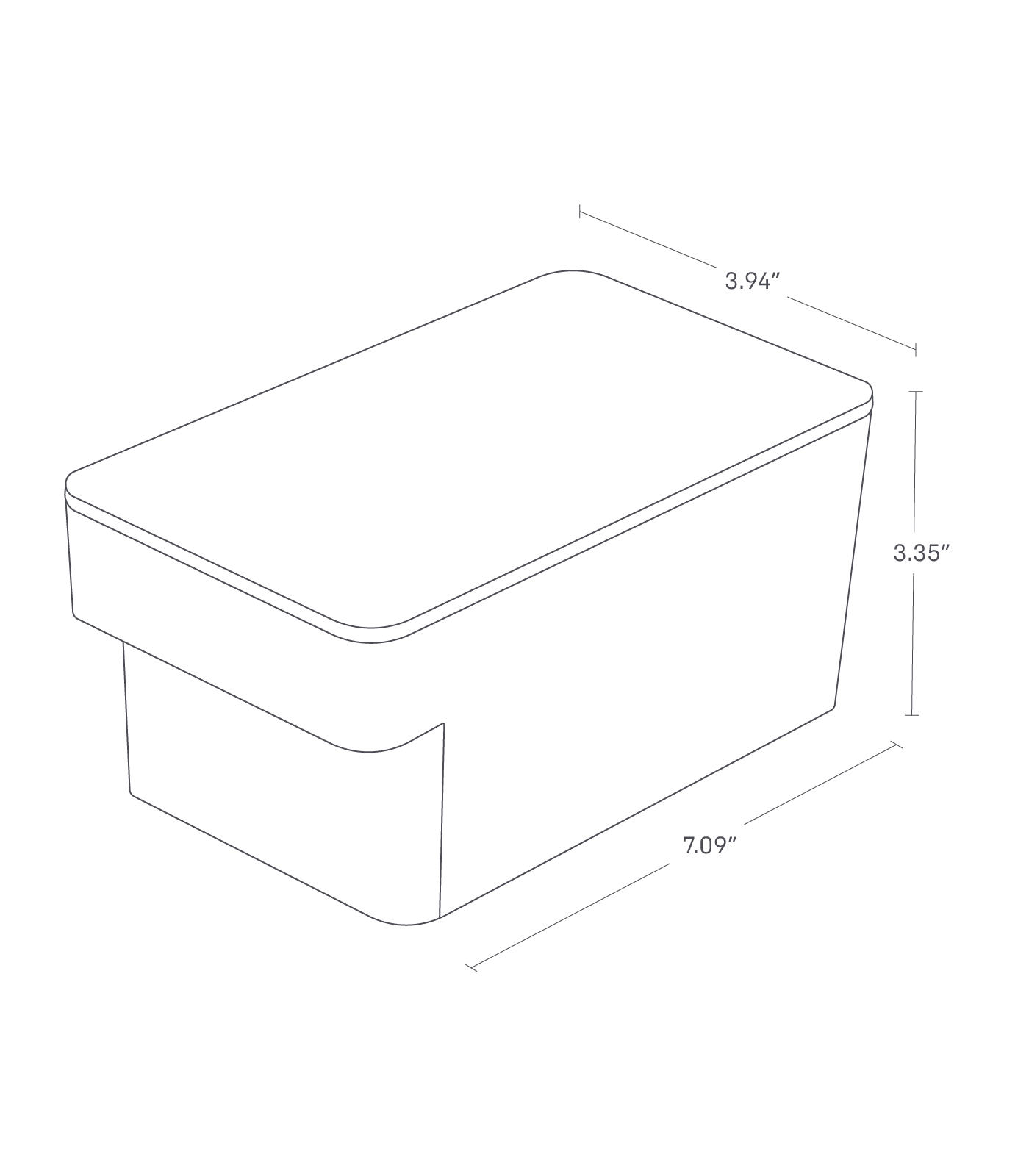 Dimension image of Airtight Food Storage Container with a width of 7.09 inches, depth of 3.94 inches, and height of 3.35 inches.