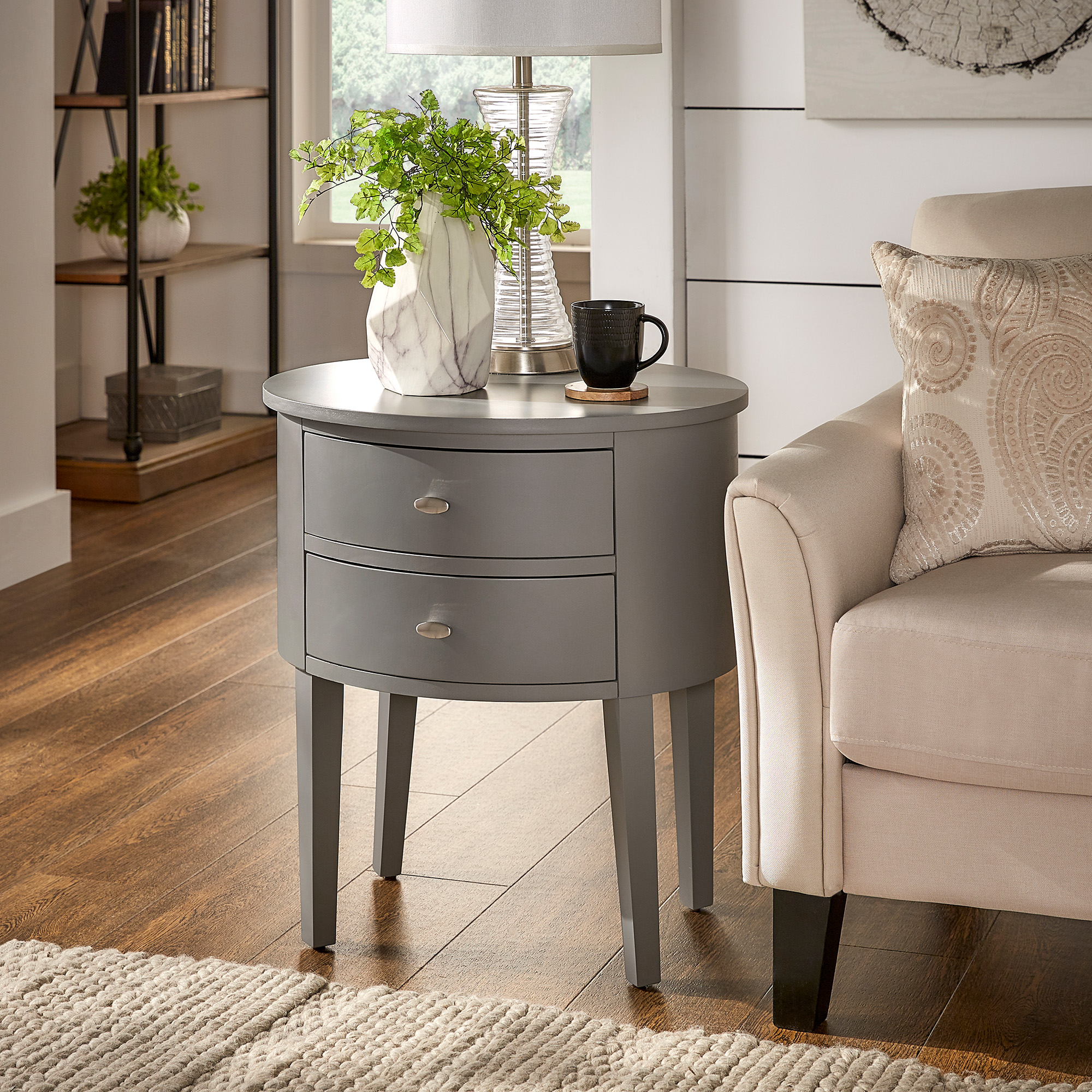 2-Drawer Oval Wood Accent Table