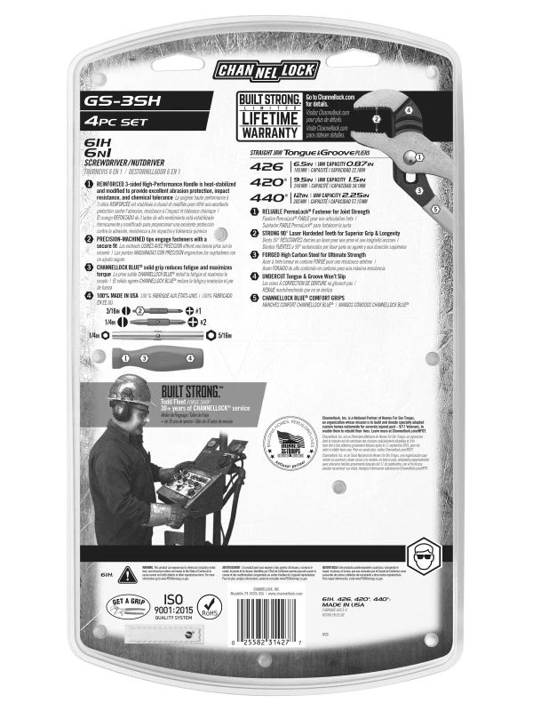 GS-3SH 3pc Tongue & Groove Pliers Set with 6in1 Professional Driver