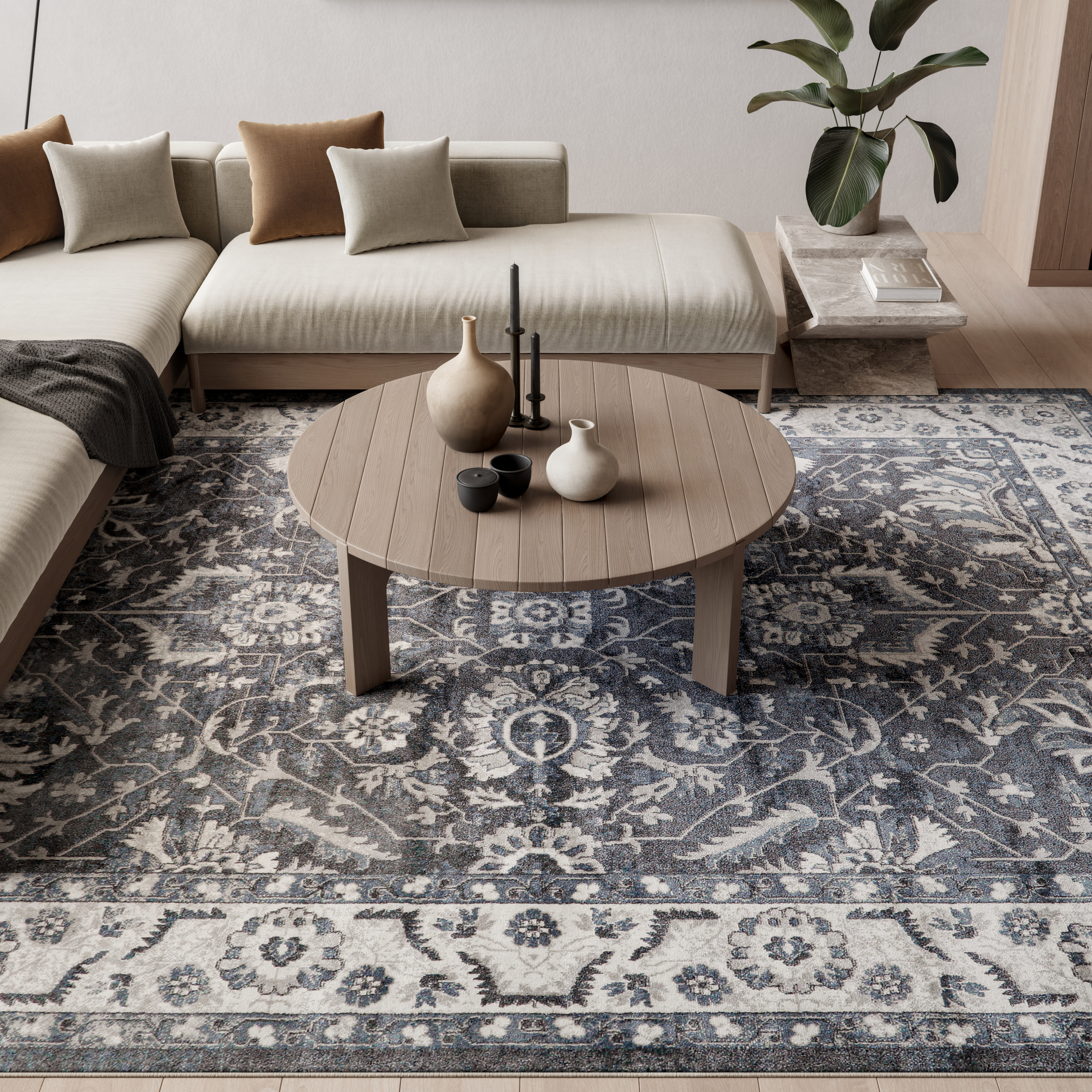 Nourison Astra Machine Washable 9' x 12' Slate Vintage Indoor Rug