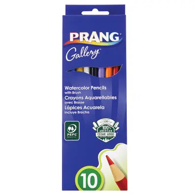 Prang  Watercolor Pencils, Assorted Colors w/ Brush, 10 Ct