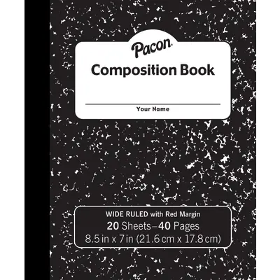 Pacon  Composition Book, Black Marble, 3/8 in ruled with margin 8-1/2