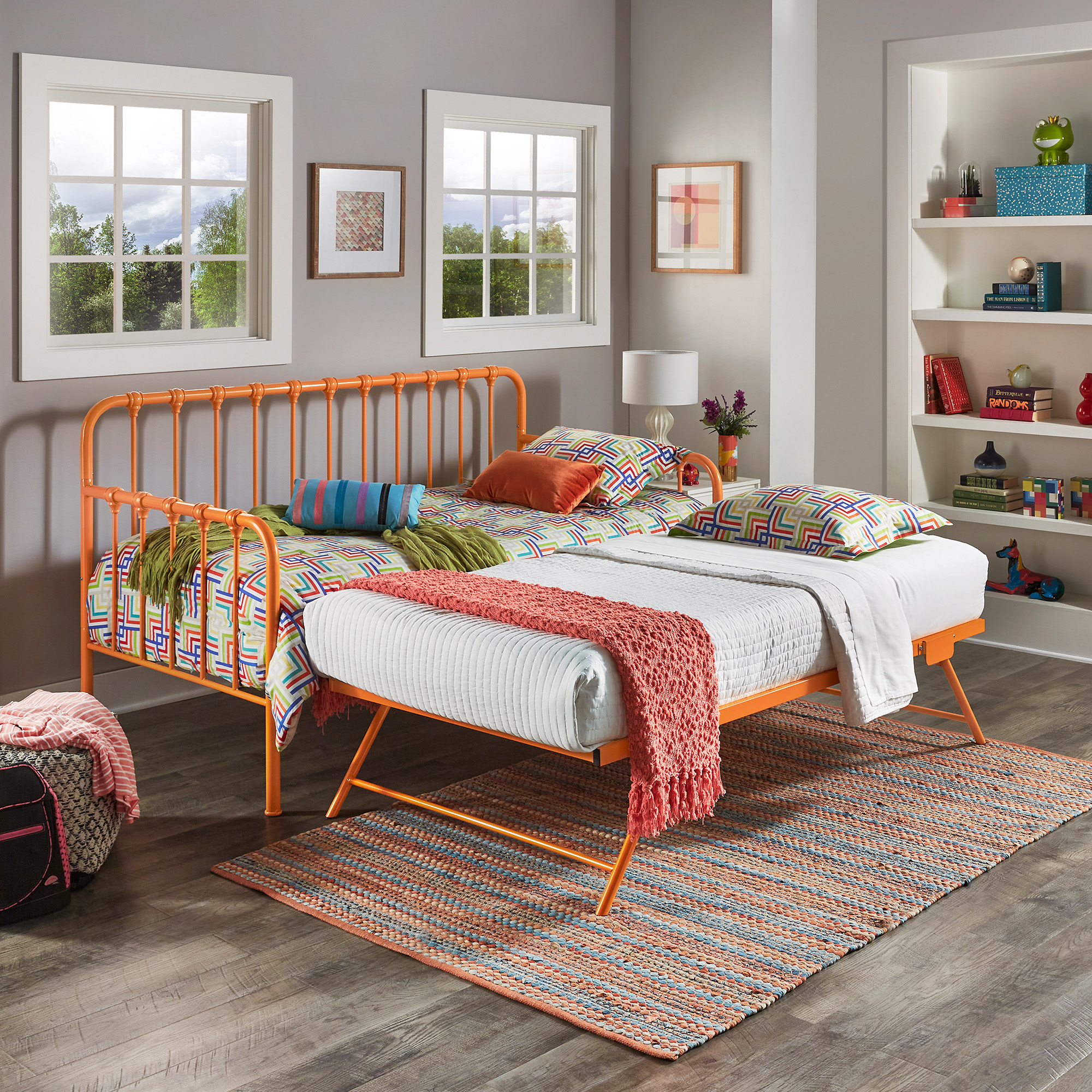 Orange Finish Daybed With Lift-Up Trundle - Orange