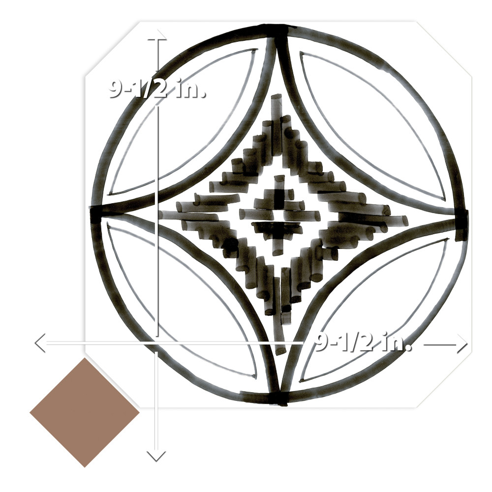 Vaudeville Octagon Deco Sombra with Taco Marron 7-7/8 in. x 7-7/8 in. Porcelain Floor and Wall Tile