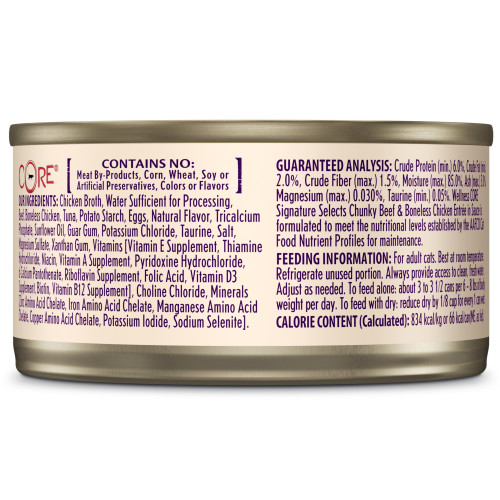 Wellness CORE Signature Selects Chunky Beef & Chicken back packaging