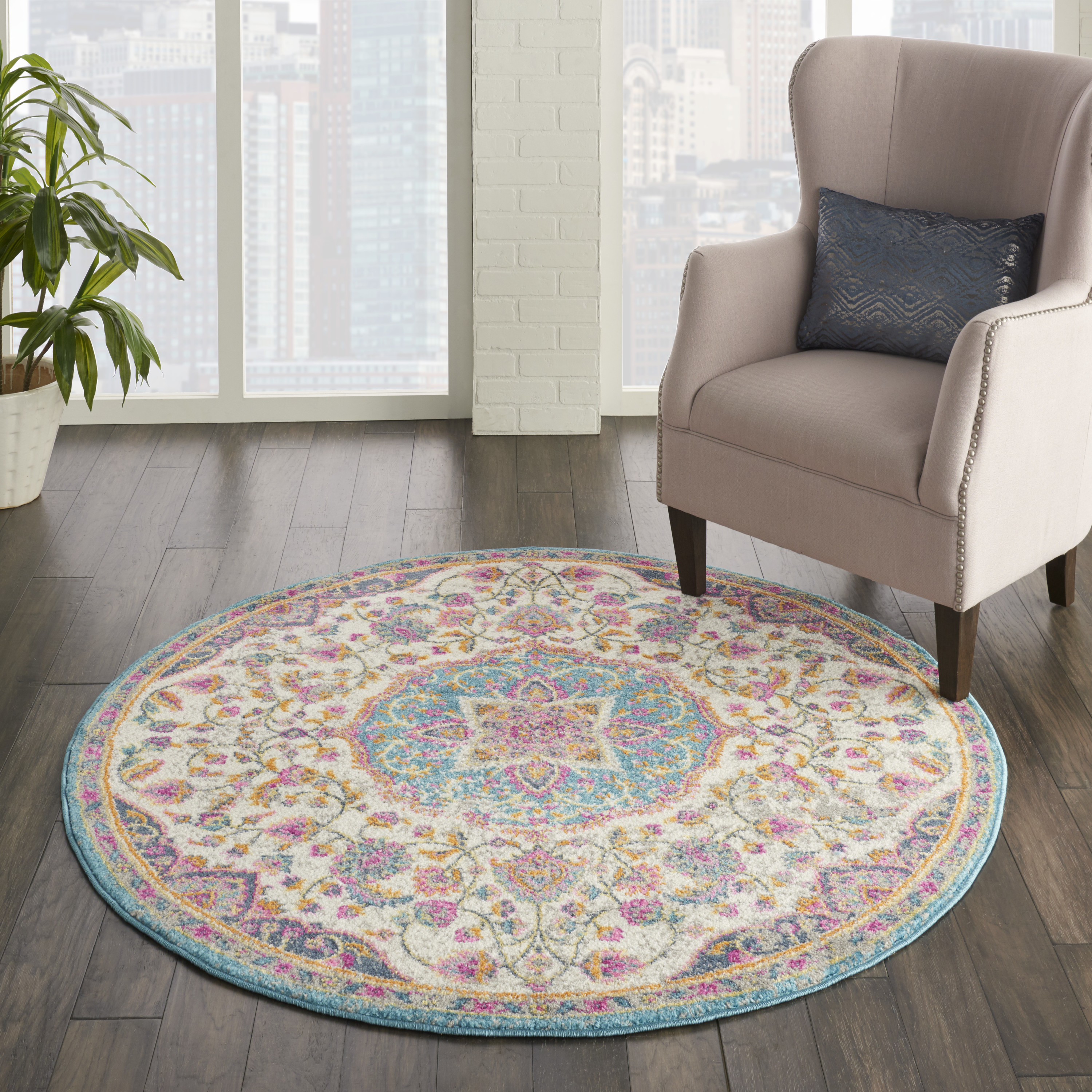 Nourison Passion 4' x Round Ivory Multicolor Transitional Indoor Rug