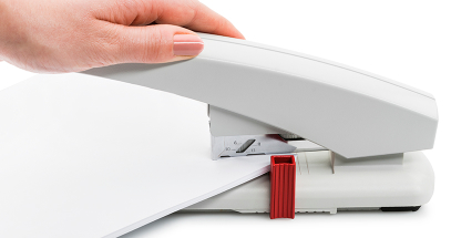 The Dual Staple Guide provides even pressure on each staple for uniform clinches.