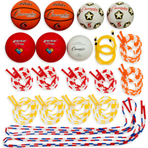 Physical Education Kit with 7 Balls & 14 Jump Ropes, Assorted Colors