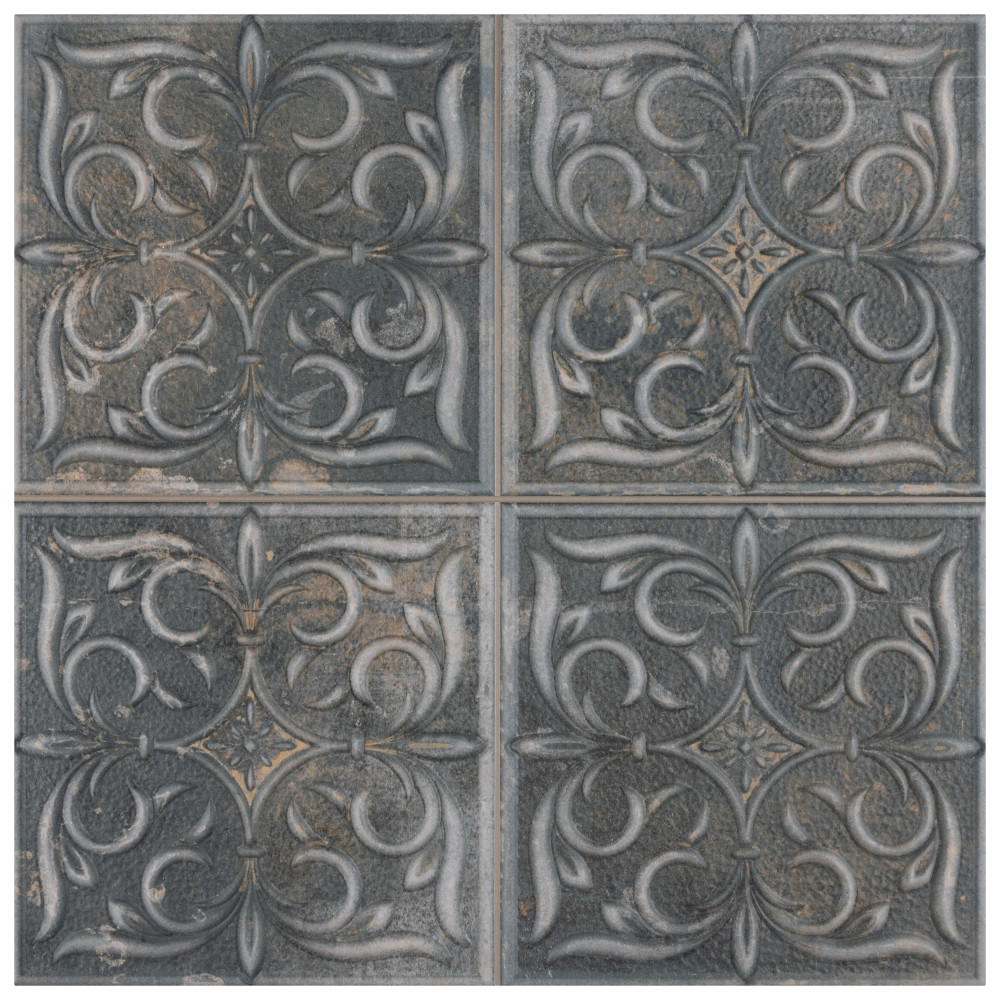 Antigua Lis Black 13 in. x 13 in. Porcelain Wall Tile