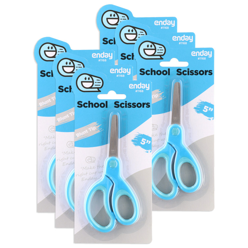 Soft Grip School Scissors, 5", Round Tip, Blue, Pack of 6