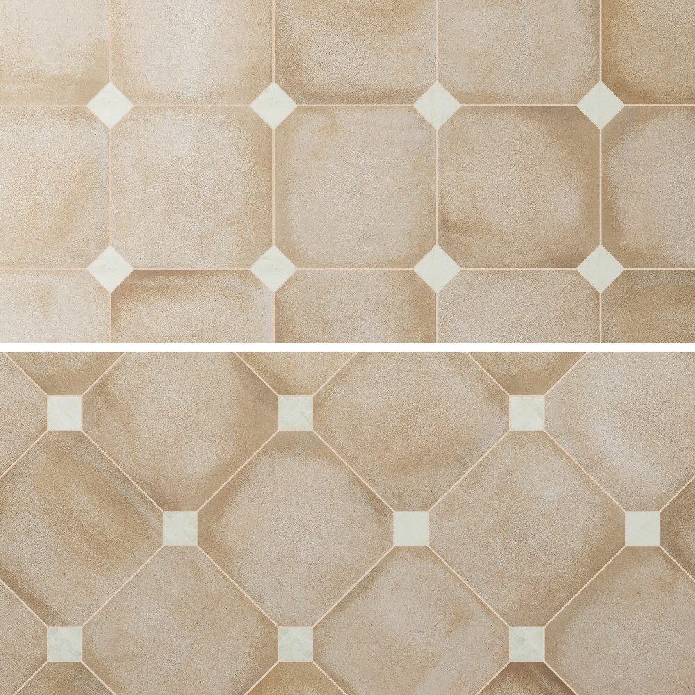 Laverton Octagon Beige with Taco Nieve 7-7/8 in. x 7-7/8 in. Porcelain Floor and Wall Tile
