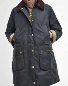 Long Beadnell Waxed Jacket Sage-Ancient