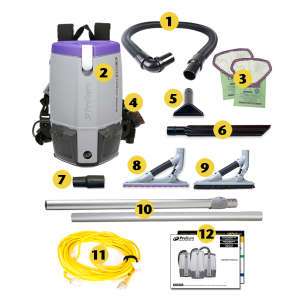 ProTeam, Super Coach Pro 6, w/ ProBlade Hard Surface & Carpet Tool Kit, 14", Backpack Vacuum