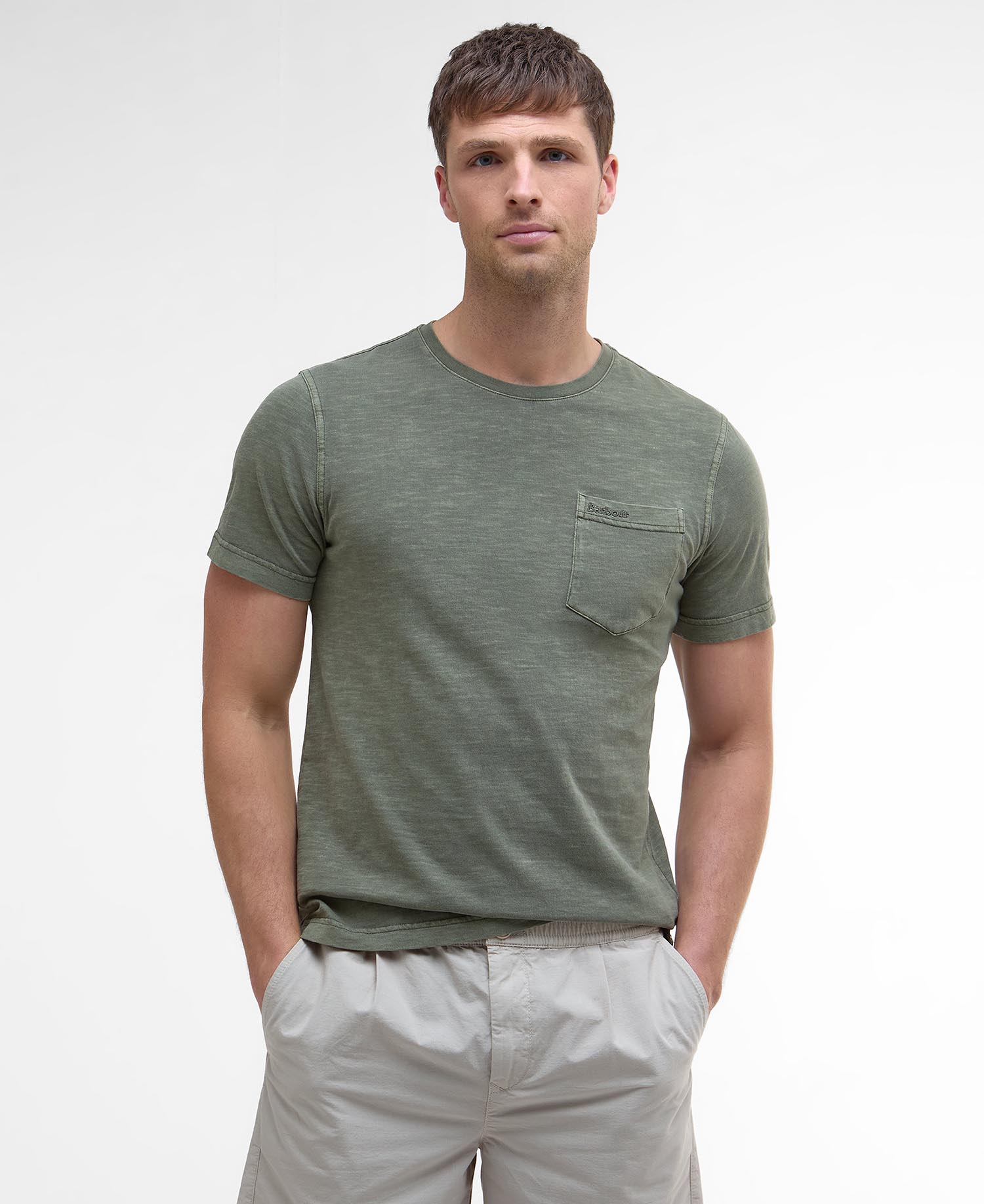 T-shirt con taschino tinta con pigmenti image number 0