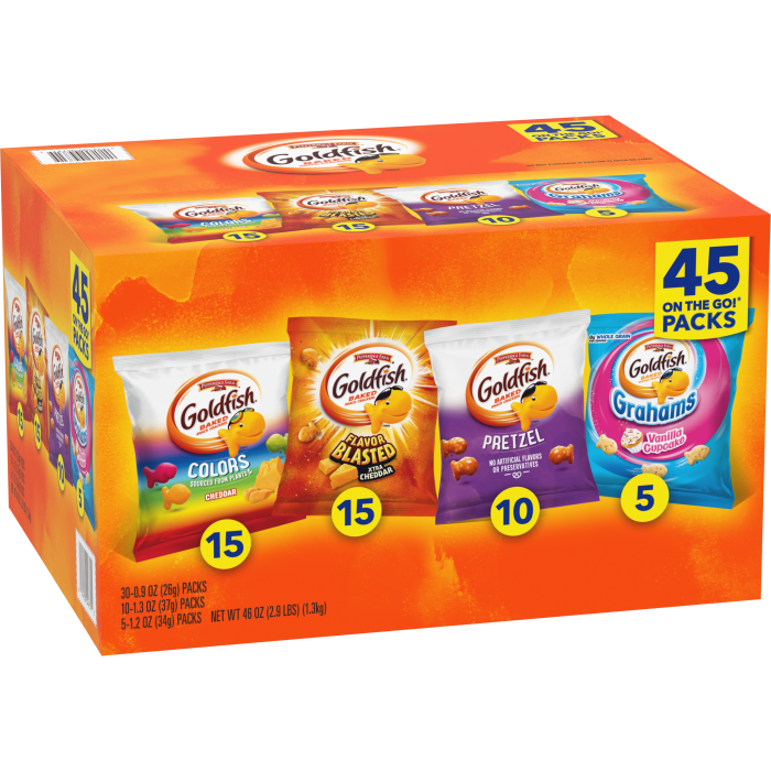 Goldfish® Sweet & Savory Crackers Variety, 45 count box, 46 oz, bag - Left Angle Image