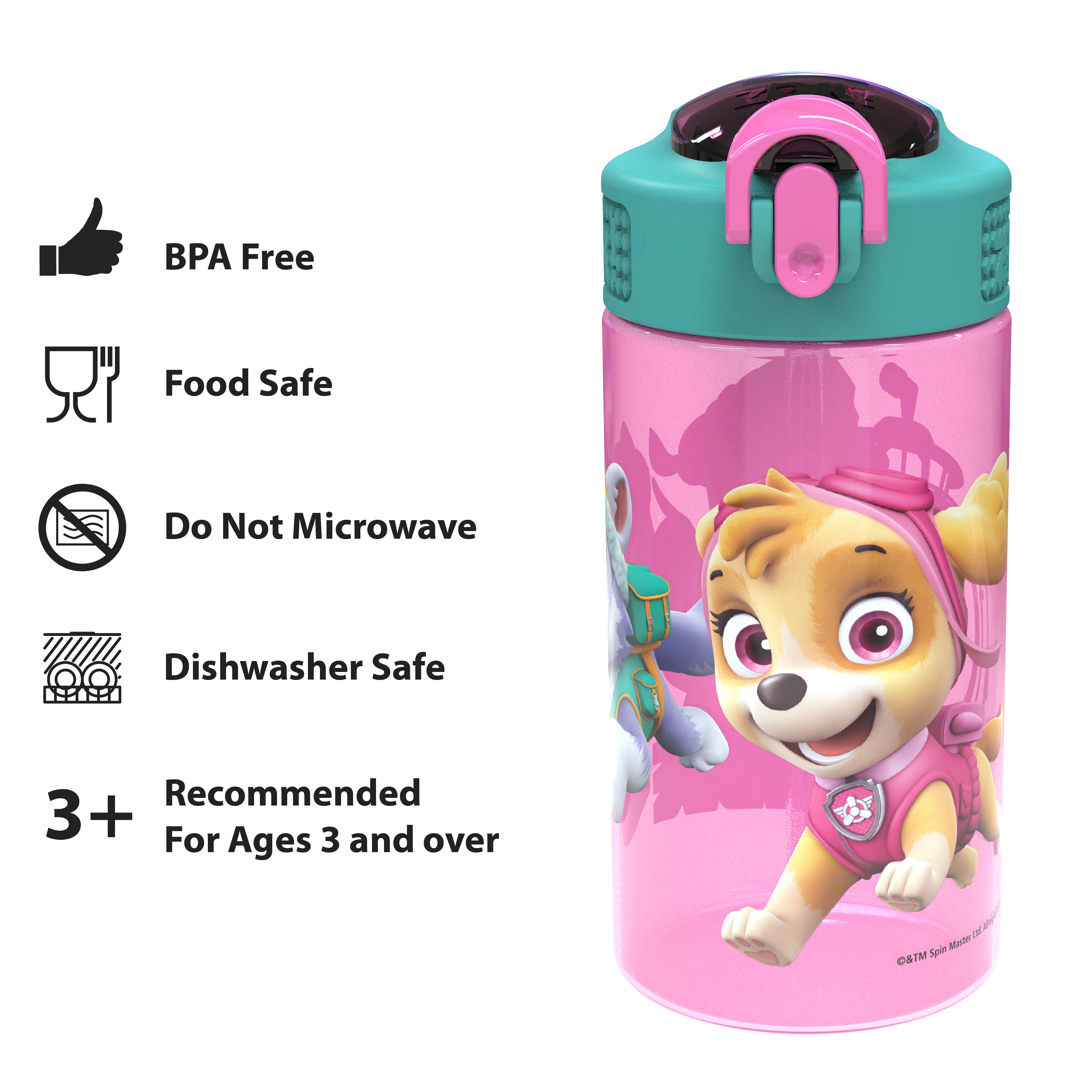 Paw Patrol 16 ounce Reusable Plastic Water Bottle with Straw, Skye, 2-piece set slideshow image 4 Paw Patrol 16 ounce Reusable Plastic Water Bottle with Straw, Skye, 2-piece set slideshow image 4