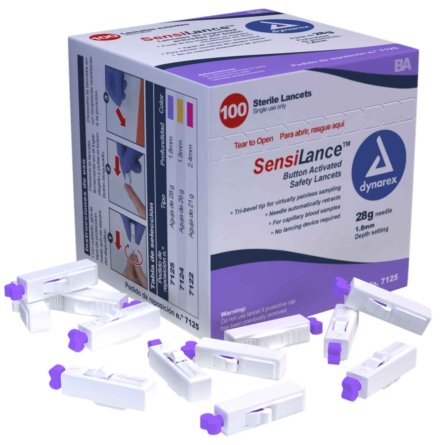 Button Activated Safety Lancets Sterile 28 gauge - 1.8 mm Depth - 7125