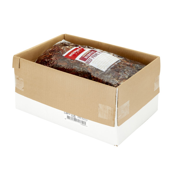 HORMEL(r) Prime Rib, Select, Rare, 10%, Wet Pack, Frozen, 2 pc . C1RM - Front Right Open Case (Hi Res)