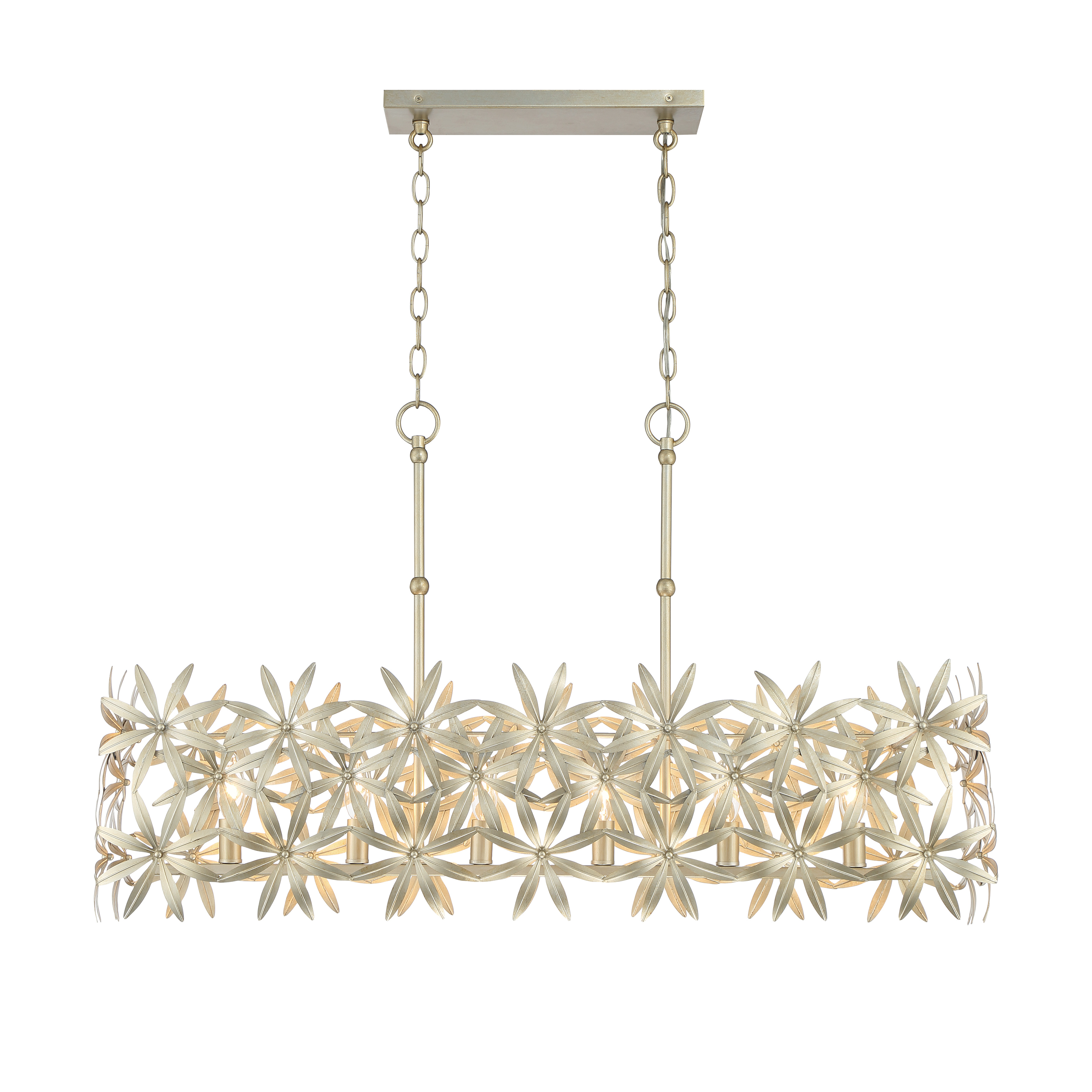 The Flower Child 6-Light Island Chandelier brings organic elegance to kitchen islands and dining spaces. Its 38.5-inch linear design in warm Ambry Gold finish creates sophisticated ambiance while providing ample illumination. - alternate view