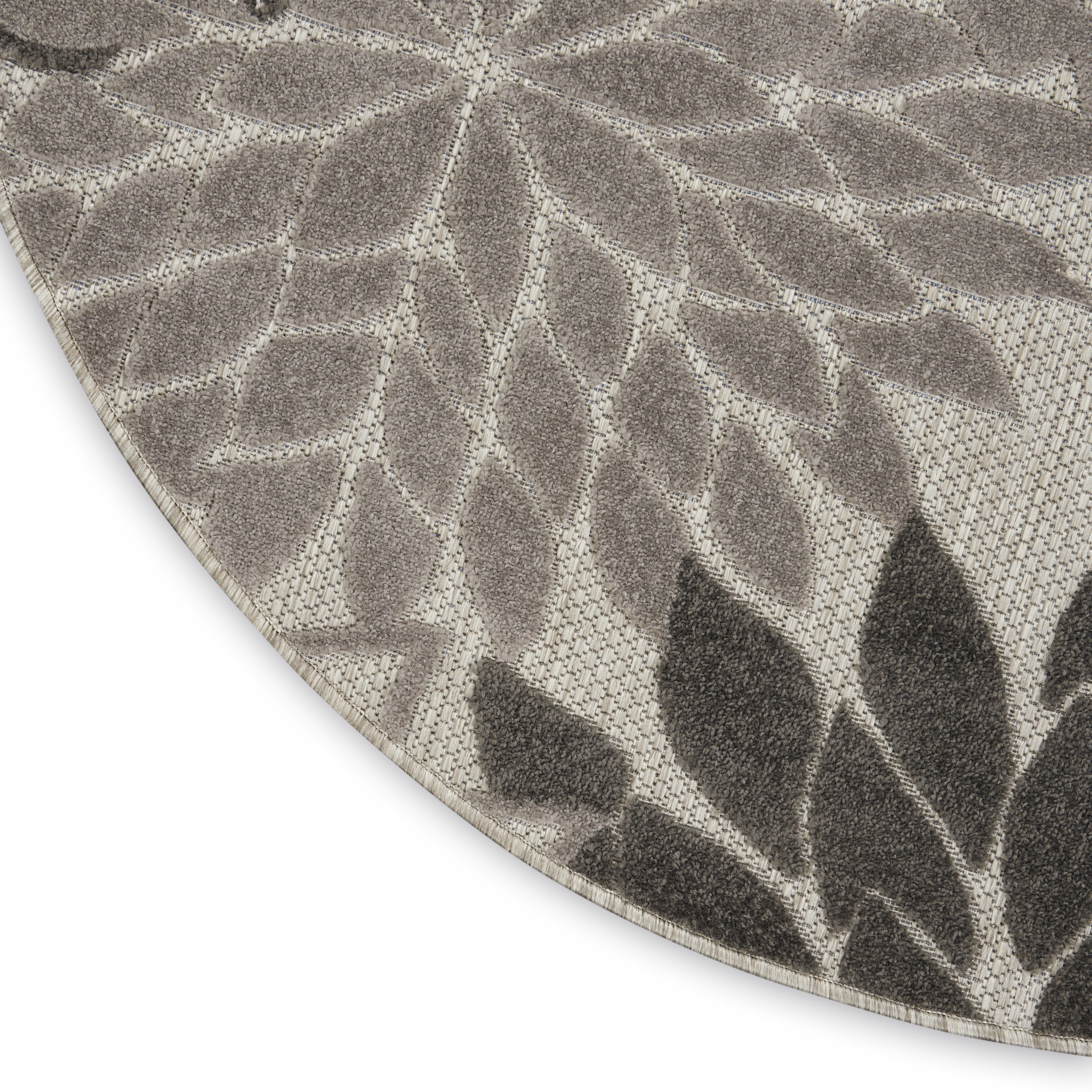 Nourison Aloha 5'3" x Round Silver Grey Tropical Rug
