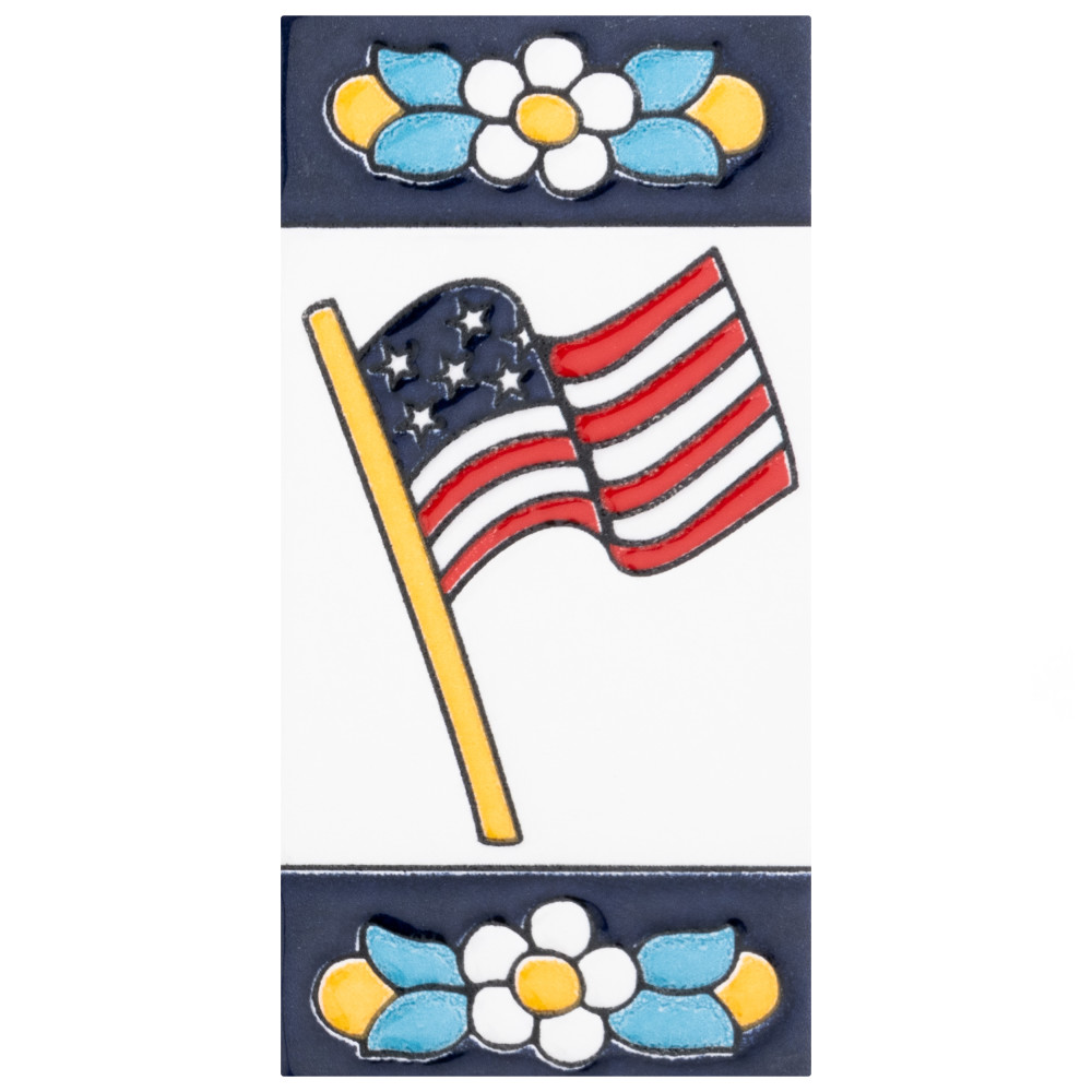 Sevillano Flora Address Accents US Flag 2-1/8 in. x 4-3/8 in. Ceramic Wall Trim