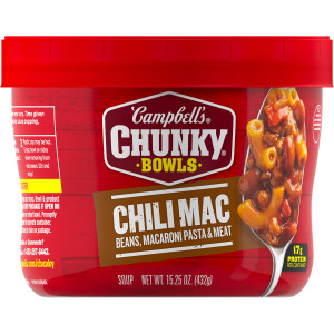 Campbell’s® Chunky® Soup, Chili Mac Soup, 15.25 oz Microwavable Bowl (Case of 8)