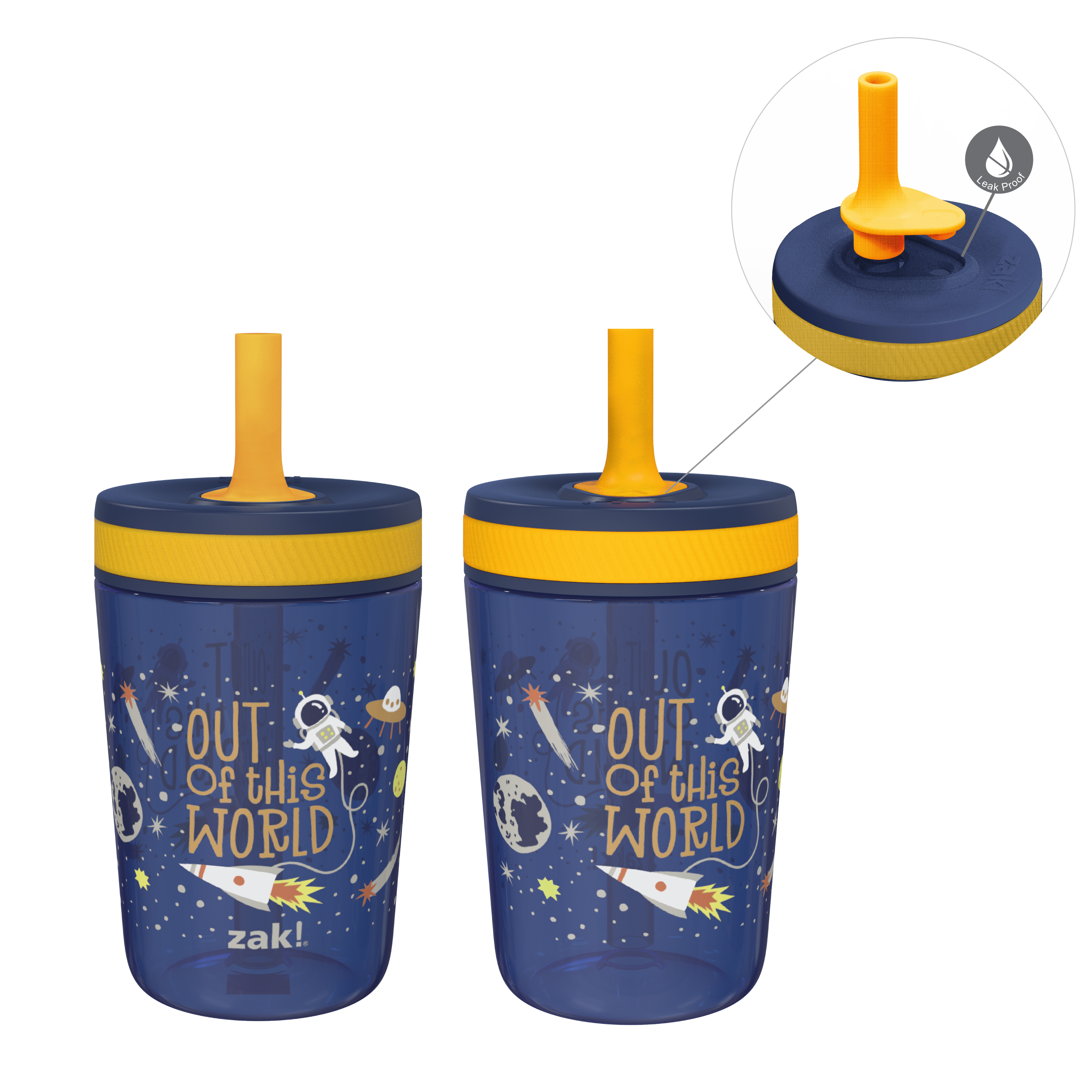 Zak Hydration 15 ounce Plastic Tumbler with Lid and Straw, Outer Space, 2-piece set image