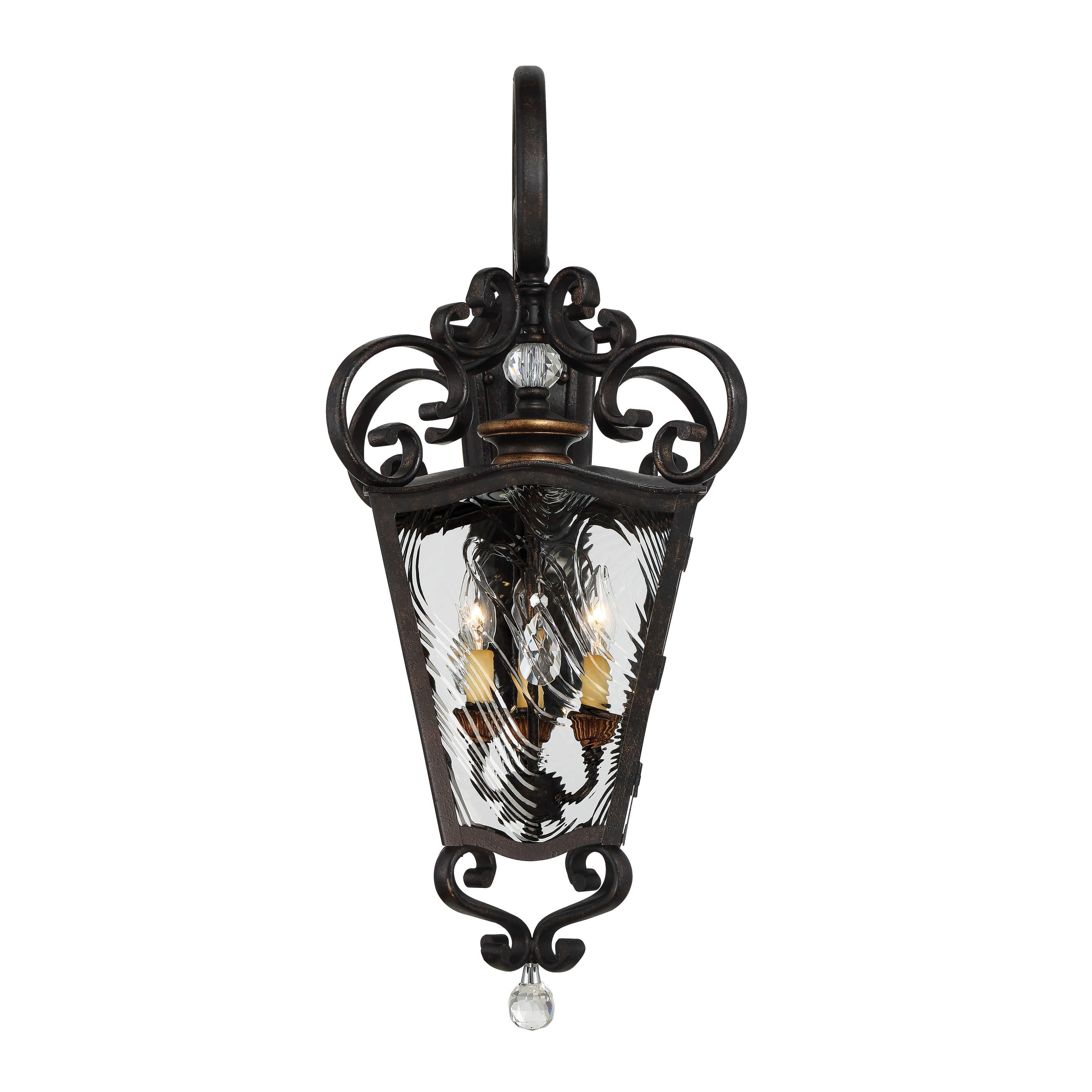 3 Light Outdoor Lantern in Terazza Villa Aged Patina with Gold Leaf Accents - alternate view