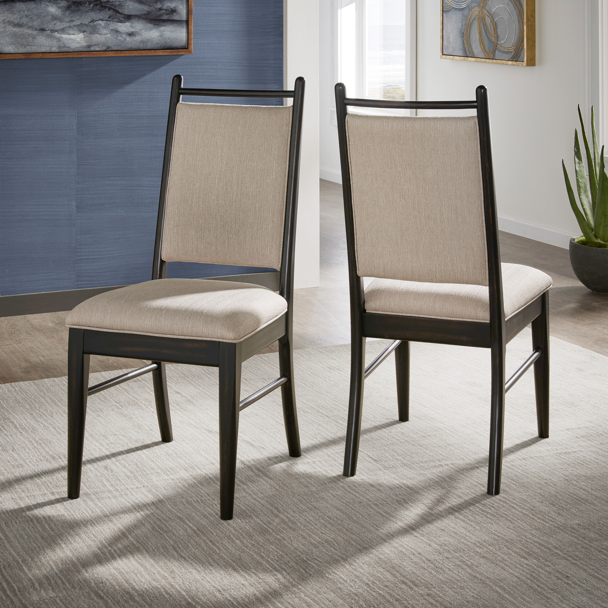 Wood Finish Beige Fabric Dining Chair (Set of 2)