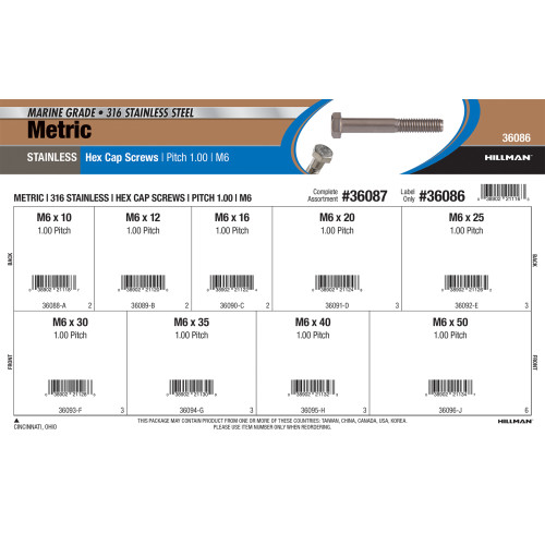 Metric 316 Stainless Steel Hex Cap Screw Assortment (M6)