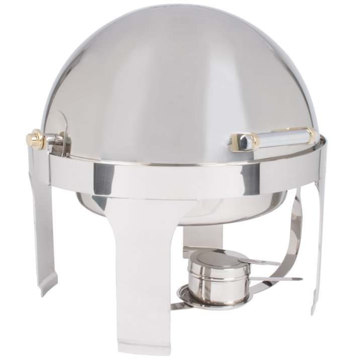6-quart New York, New York® round countertop chafer with a roll-top dome cover, standard water pan and brass trim