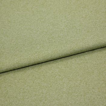 Green woven fabric (upholstery-like) folded diagonally, showing fine twill texture; layered fold creates a shadowed seam across the frame against a neutral, evenly lit background.