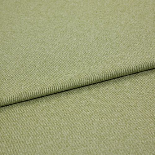 Green woven fabric (upholstery-like) folded diagonally, showing fine twill texture; layered fold creates a shadowed seam across the frame against a neutral, evenly lit background.