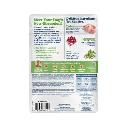 Wellness Protein Bowls Turkey, Cranberries & Peas back packaging
