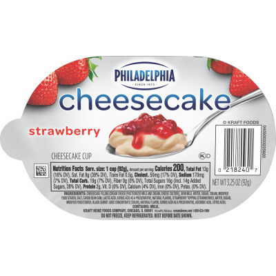Philadelphia Strawberry Cheesecake Refrigerated Snacks 3.3 oz Cup