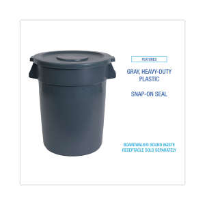 Boardwalk, Round, Resin, 44 gal, Gray, Receptacle Lid