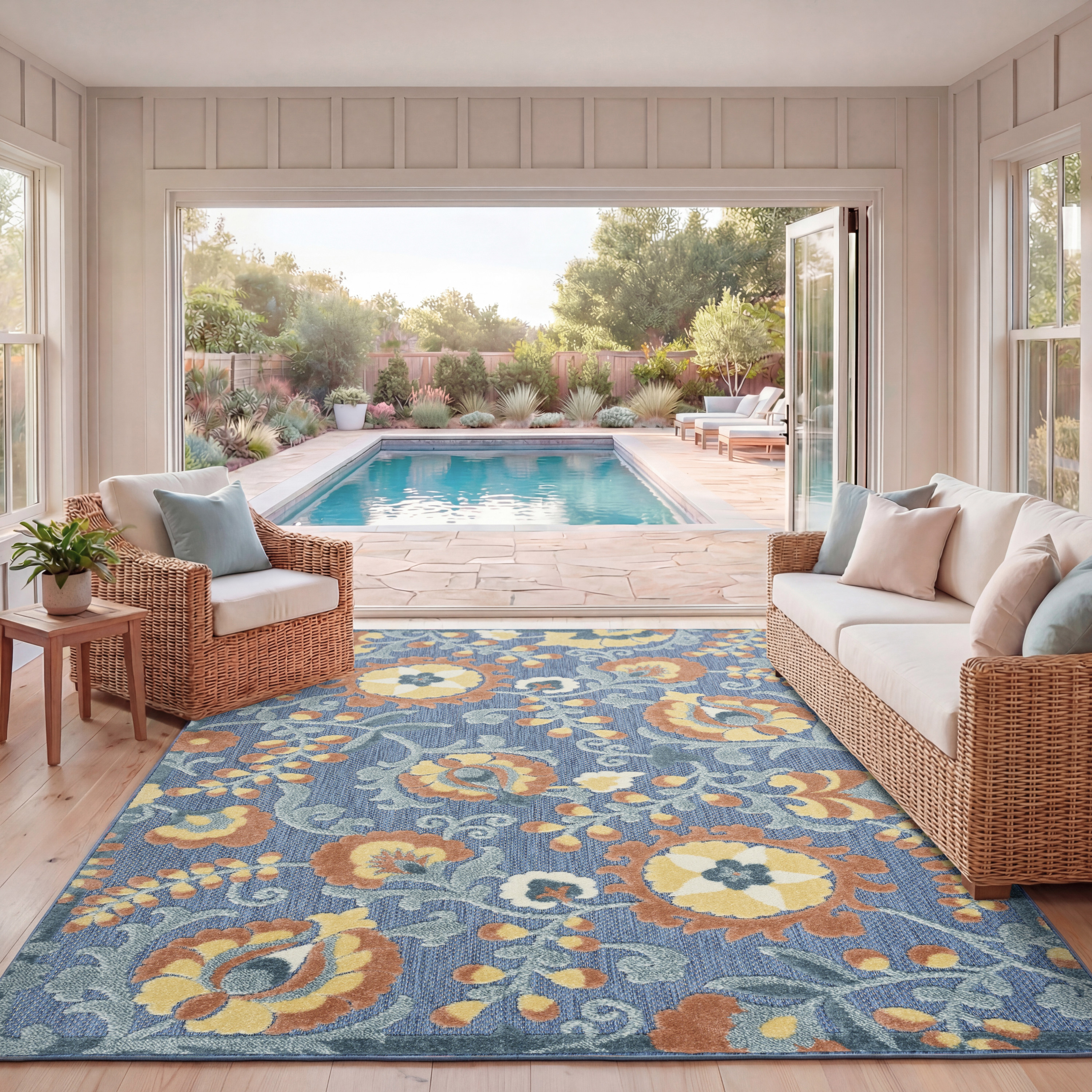 Nourison Aloha 7'10" x 10'6" Blue Rose Farmhouse Rug