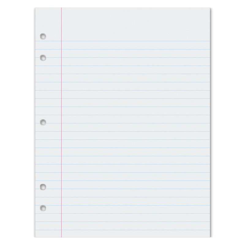 Composition Paper, White, 5-Hole Punched, Red Margin, 3/8" Ruled, 8" x 10-1/2", 500 Sheets
