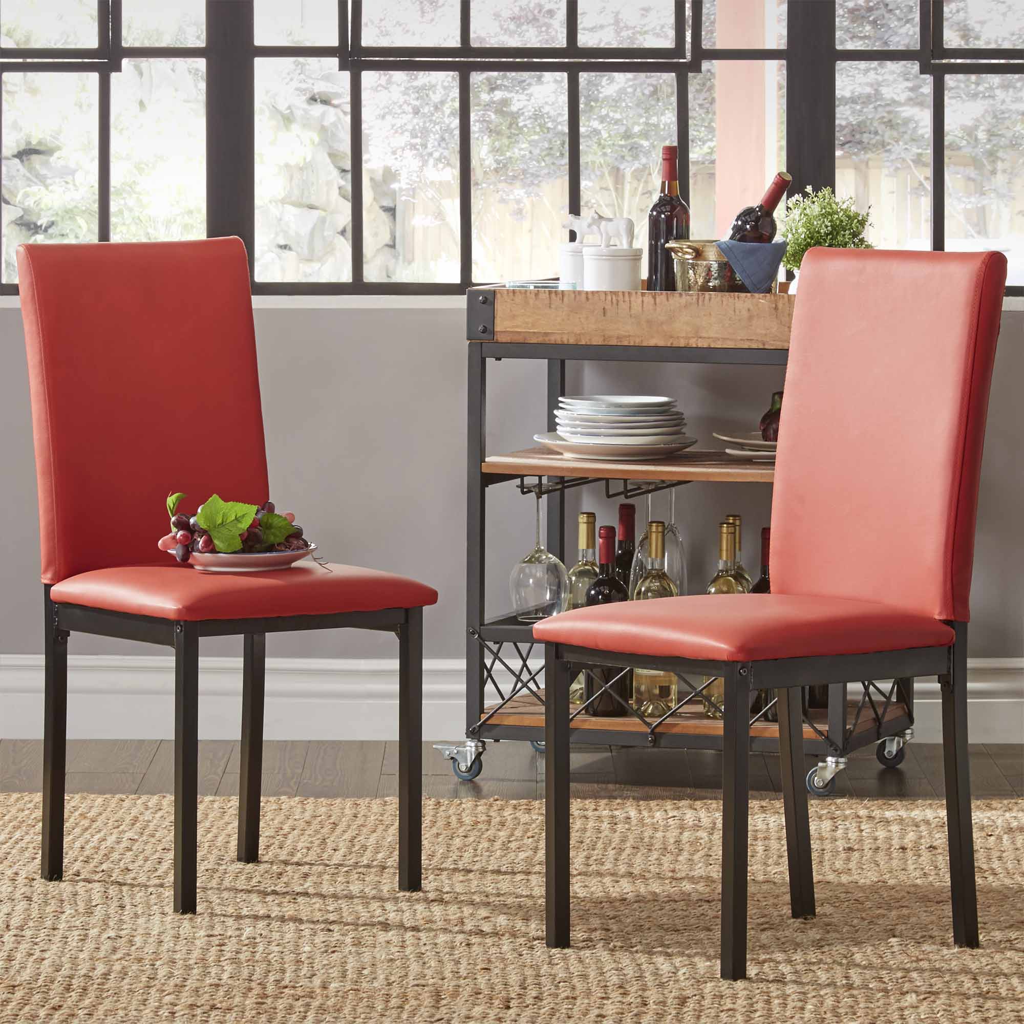 Black Metal Faux Leather Dining Chairs (Set of 2)