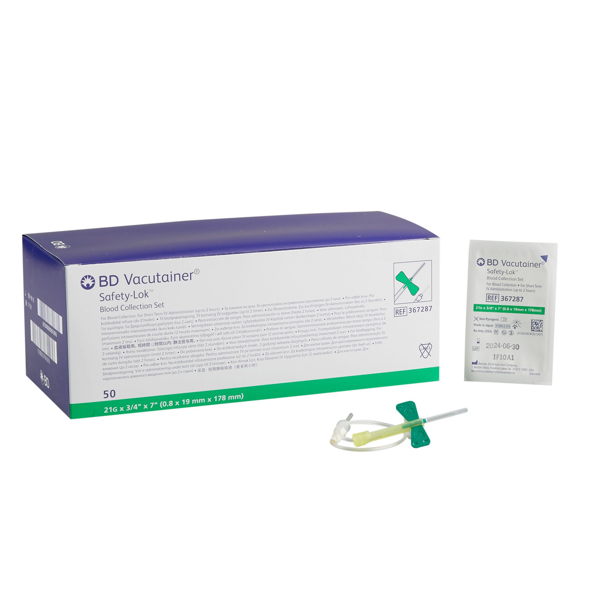 BD Vacutainer® Safety-Lok™ Blood Collection Set, 21 Gauge, ¾-inch Needle Length