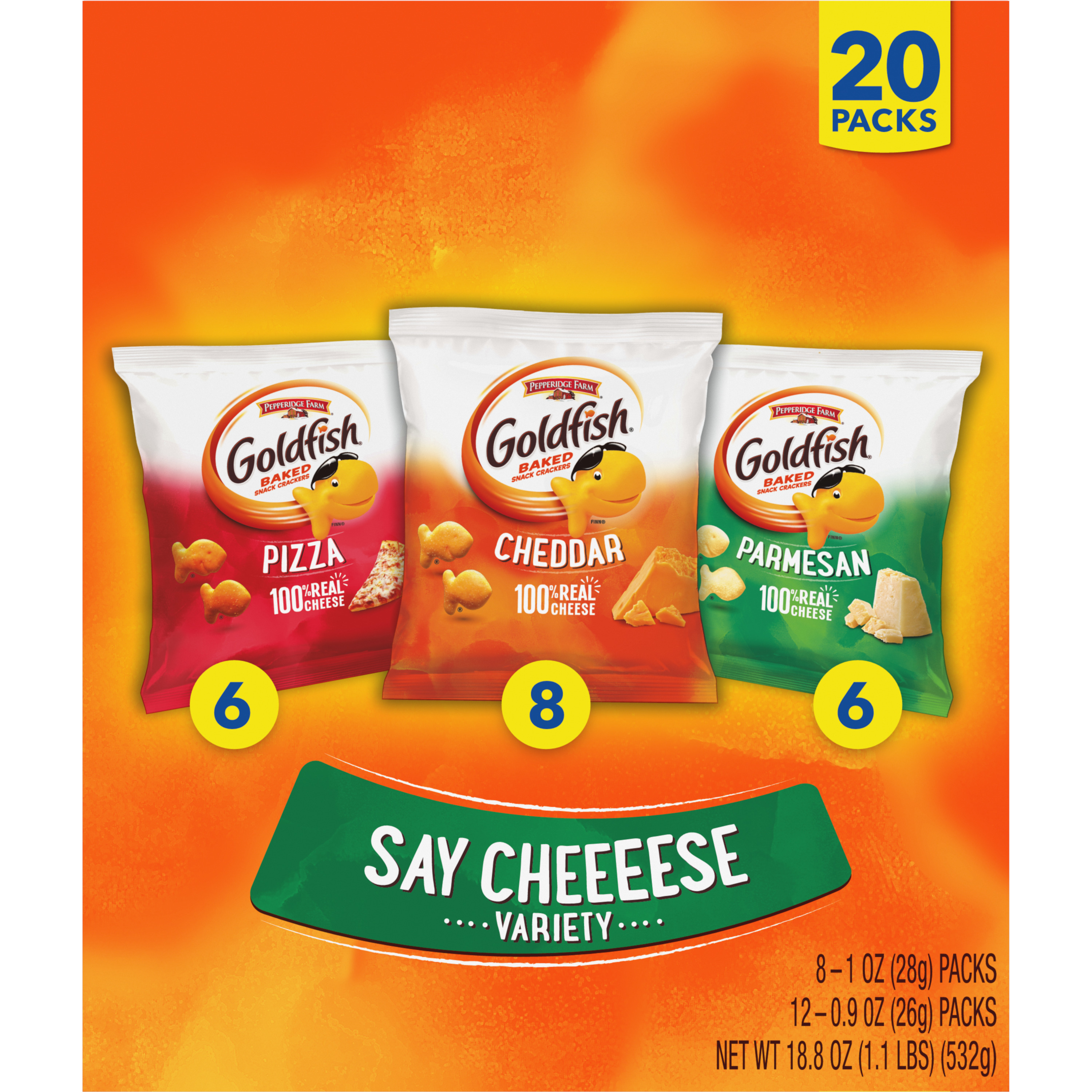 Goldfish® Goldfish Crackers Say Cheeeese Variety, 20 count box, 18.8 oz, bag - Back Image
